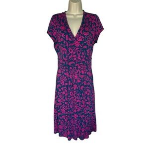 Boden Pink and Blue Sheath Midi Dress with V-Neck